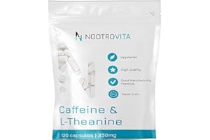 Koffein L Theanin | 350mg | 120 Kapseln | Bessere Konzentrationsfähigkeit, Aufmerksamkeit, Stimmung und Wachsamkeit | Vegan Koffeintabletten 100mg mit L-Theanine 250mg | Nootrovita
