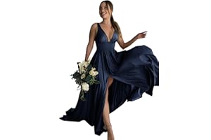 BABYONLINE D.R.E.S.S. Robe soirée Cocktail Femme Chic, Longue Taille Empire Col V Dos Nu avec Fente