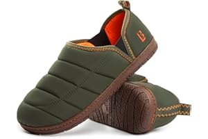 LongBay Men's Memory Foam Slippers with Warm Coral-Fleece Lining Non-Slip Indoor Outdoor House Shoes