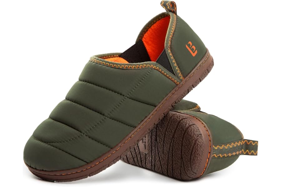 LongBay Men's Memory Foam Slippers with Warm Coral-Fleece Lining Non-Slip Indoor Outdoor House Shoes