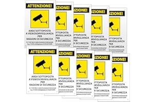 SPACE - 10 Cartelli area videosorvegliata per ragioni di sicurezza 20cm x 30cm in PVC - GDPR 2020 - Cartelli videosorveglianza per negozio e proprietà privata lunga durata nel tempo - SPACE