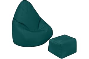 Loft 25 Pouf poire pour gamer, meubles résistant à l'eau, pour intérieur et extérieur, salon, durable et confortable, design ergonomique (pouf + repose-pieds, vert)