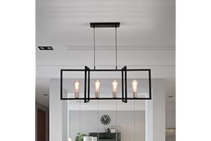 ‎GANEED Ganeed Bauernhaus Kronleuchter Mattes Metall Moderne Hängelampe Rustikale Deckenleuchte Schwarz 4 Lichter