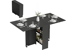 HOMCOM Ihopfällbart köksbord på hjul 75B x 140L x 74H cm