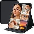 BEAUTYVIEW 20CM x 15CM Folding Travel Mirror – Portable Makeup Mirror for Travel, Camping, Festivals, Skincare, Shaving & Contact Lenses – Super HD Glass with PU Leather Case & Built-In Stand