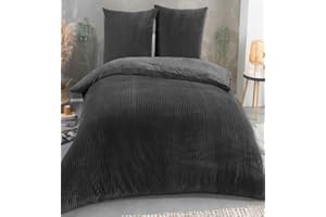 Kuscheli® Winter Wende Plüsch Bettwäsche 135 x 200 od. 155 x 220 mit 80x80 Kissenbezug Cashmere-Touch Coral Fleece Deckenbezug, Farbe:Grau, Größe:155x220 + 80x80