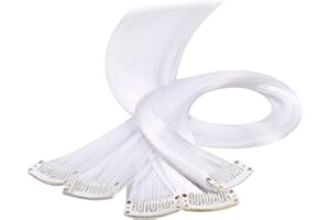 Beauty7 Kolorowe przedłużenia włosów typu "zrób to sam", kolorowe pasemka do wplatania, z klipsami, przedłużenie włosów, dla dziewcząt, 50 cm, 5 szt., białe