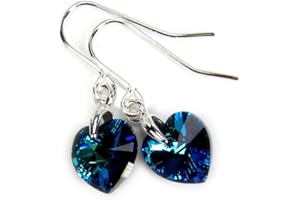 Black Moon® Midnight Bermuda Blue, Black and Turquoise Mix Crystal Heart Silver Earrings