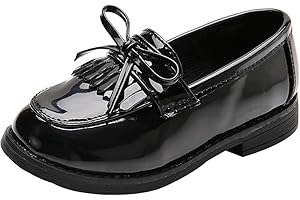 wealsex Mocassins Fille Cuir Vernis Bout Ronde Talon Plate Chaussures de Ville Ecole Franges Oxford Noir Bordeaux Argent