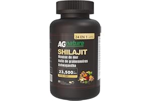 AG nature Shilajit Pur Himalayen Original Fort 60 Gélules | Complexe 24 en 1 de 23 500 mg avec Ashwagandha, Ginkgo Biloba, Mousse de Mer, Huile de Graines de Cumin Noir