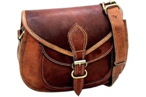 Firu-Handmade Women Vintage Style Genuine Brown Leather Crossbody Shoulder Bag Crossover Satchel ladies Purse Tote Handbags Travel