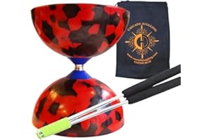JUGGLE DREAM Red & Black Jester Diabolo with Aluminium 'Metal' Sticks and Carry Bag - Rubber Diablo Set