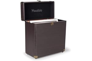 Audizio RC32 Étui de Rangement pour Vinyle 33 Tours - Noyer, Mallette pour 30 à 35 Vinyles, Coins Renforcés, 34,5 x 16,5 x 38 cm, Idéale pour Transporter Vos Vinyles en Toute sécurité