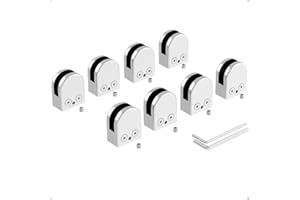 ROFMAPLE Glass Clamps, 8 PCS 8-10mm Adjustable Stainless Steel​ 304 Glass Bracket Flat Back with Micro-Adjust Screws, Hexagonal Wrench for Balustrade Stair Handrail Silver