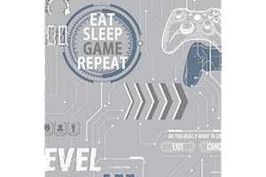 Fresco Game Over Grey & Navy Wallpaper - Grey & Blue Wallpaper - Paste The Wall - Contemporary Gaming Patterned Effect Smooth Textured Design - Feature or 4 Wall Design - Suitable for Any Room