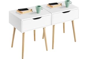 ‎YAHEETECH Yaheetech 2X Nachttisch Beistelltisch Nachtschrank mit Schublade und 4 Holzbeinen Skandinavischer Sofatisch aus Holz Nachtkommode für Schlafzimmer/Wohnzimmer, Weiß