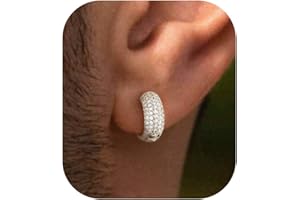PRTGL Mens Earrings - 14ct Gold Plated/White Gold Plated Silver Cubic Zirconia Huggie Hoop Earrings