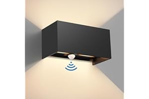 vatato 24W Außenwandleuchte mit Bewegungsmelder, IP65,3000K Warmweiß LED Wandleuchte Außen/Innen Aluminium, Einstellbarer Lichtstrahl außenlampe mit bewegungsmelder für Flur/Weg, Schwarz