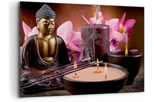 ARTTOR Canvas Print 100x70cm Canvas Picture Buddha candles Religion Large Home Decor Framed Living Room Bedroom Kitchen Wall Art Decoration Photo Gallery Printed Modern Artwork AA100x70-2631