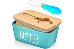 CCHONG Ceramic Butter Dish with Lid and Knife Porcelain Butter Container with Butter Cutter Butter Knife Easy Spread Kitchen Accessories Tableware (Light Blue)