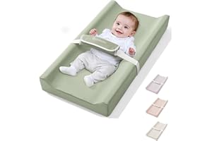 COMOMY Vegan Leather Baby Changing Mat with Waterproof and Soft PU Cover, Anti-Roll and Anti-Slip Wedge Changing Pad with Safety Straps, Portable Nappy Change Mat, for Dresser and Table, Green
