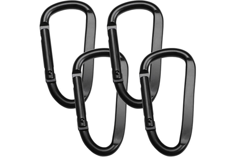 4 PCS Carabiner Clip, D Shape Hook, Spring-loaded Gate Carabiner Clips, Aluminum Alloy D-Ring Key Chain, Lightweight duty Snap Key Chain, for Outdoor, Fishing, Hiking(Black)