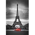 Pitaara Box Eiffel Tower & Old Red Car Paris | Canvas Painting for Bedroom & Living Room | Engineered Wood Frame | 12 x 18.1 inch (30 x 46 cms)