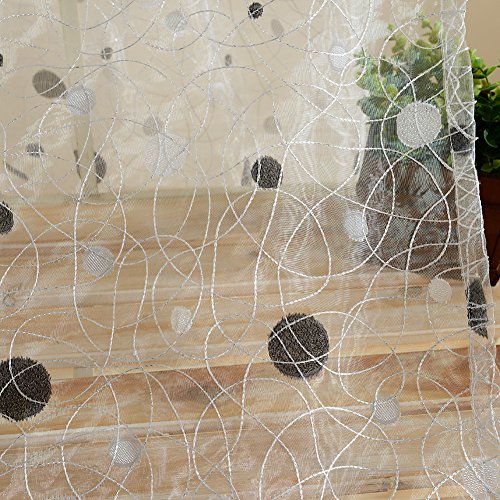 Top Finel Stickerei Voile Vorhang Gardine Polka Dot Oesenvorhang Dekoschal Vogelbest dekorativ BxH:195 x 245 cm Weiss 1 Stueck - 5