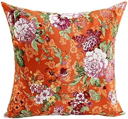NATURALSHOW Vintage Beautiful Flowers Faux suede Square Pillowcase Sofa Bed Home Decor Pillow Case Cushion Cover (18 x 18 IN),Orange