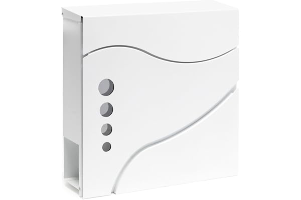 Wiltec Boîte aux Lettres Murale ou sur Pied Design & Porte-journaux V31, Verrouillable, Blanche, Acier galvanisé, 370 x 105 x 370 mm, avec Fenêtres