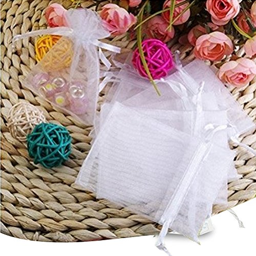 ilauke 100x Organzabeutel Schmuckbeutel Organzasäckchen Geschenk Organza Hochzeit Säckchen Fest Party Beutel 7 X 9cm (100x weiß) - 7