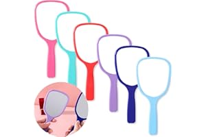 PMELCXD Espejos de Mano con Mango Espejos de Maquillaje de Mano Espejo de Cosmético de Viaje Espejo de Tocador Portátil Herramienta de Maquillaje, 7 Pulgadas de Largo, 6 Colores