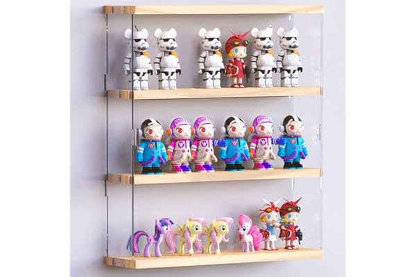 Joodyyoo Vitrine Murale pour Collection, Figurine, Mini Voiture Collection, Objet Manga, 3 étages Acrylique Vitrine avec Couvercle et Base en Bois, Déco Boîte Plexiglas pour Salon