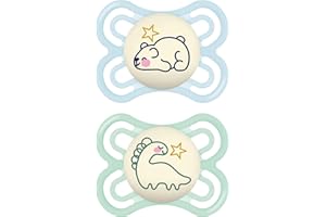 MAM Chupete que Brilla en la Oscuridad, 2-6 Meses, Tetina Simétrica, Plana, Extra Delgada y Flexible de Silicona de Fácil Aceptación, con Caja Autoesterilizadora, MAM Perfect, Azul Brillante, 2uds