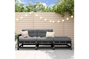 Gecheer Set Divani da Giardino 3 pz con Cuscini in Legno Massello Nero,Divano Modulare da Esterno,Set Divani da Esterno,Combinazione Libera,Divani Modulari,#G