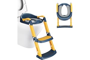 DEANIC Reducteur Toilette Enfant Rehausseur Toilette Enfant avec Marche, Réducteur Toilette Enfant avec PU Coussin Moelleux, Adaptateur Toilette Enfant, Siege Toilette Enfant de 1 à 7 ans (Bleu)