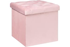 Bonlife Velvet Ottoman Storage Cube, Folding Footrest Stool Seat,Toy Chest Storage Box with Lid,Footstool for Living Room,Pink,40x40x40cm