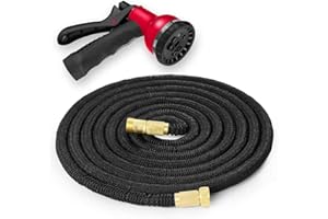 TRUESHOPPING Expandable Flexible Garden Hose Pipe - Durable Retractable Hose with 8 Pattern Spray Gun and Solid Brass Connectors - Essential for Car Washing & Plant, Grass and Vegetable Watering - 100ft (30m)