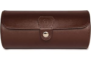 CASE ELEGANCE Uhrenbox, tragbar, für Damen/Herren, Kunstleder, Aufbewahrungsbox für 3 Uhren (braun)