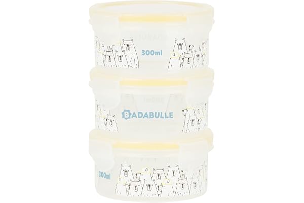 Badabulle Boîtes de Conservation Bébé Maxibox, Lot de 3x300ml, Grande Contenance, 100% Hermétiques avec Joint en Silicone, Passent au Micro-Ondes & au Lave-Vaisselle, Ours