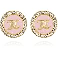 Goldtone and Pave Crystal Glass Stone Pink Circle Stud Earrings