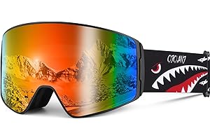 Odoland Occhiali da Sci per Bambini, Occhiali da Snowboard Cilindrici, Anti-appannamento, Anti-UV, Antivento a Vista Larga per Ragazzi e Ragazze, compatibili con Casco