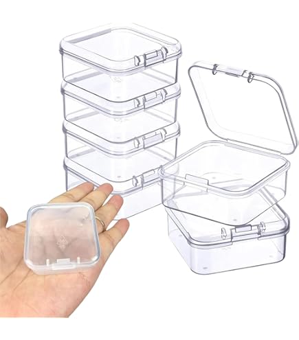96 Scatoline Portagioie In Plastica Trasparente 3,6x3,6x1,8 Cm - Contenitori Con Coperchio A Cerniera Per Orecchini, Perline, Pillole, Artigianato - 3