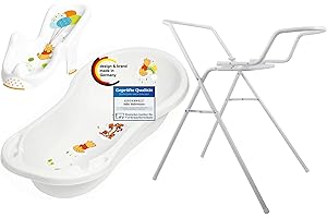 KINDERWELT Disney Winnie Pooh Perla Blanco Bañera de Bebé XXL 100CM Con Tapón + Asiento de Bañera + Soporte para Beñera