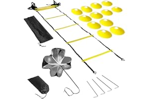 CalmGeek Accesorio de entrenamiento de fútbol, escalera de coordinación, escalera de entrenamiento, juego de escalera de agilidad de 19,7 pies para entrenamiento de fútbol y fútbol, con 12 conos, 4