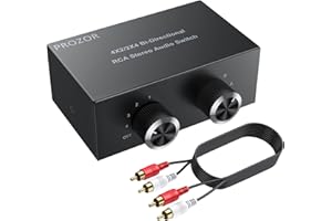 PROZOR Conmutador RCA de Audio Bidireccional de Canal de Sonido Estéreo 4X2/2X4 Estéreo L/R Interruptor de Audio 4(2)-IN-2(4) OUT con Botón de Apagado para Reproductor de CD con Altavoz Estéreo de DVD
