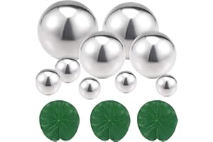 TIVUNORON 12 Pieces Small Garden Pond Decoration Set, Swimming Balls in Silver, Floating Lotus Leaves, Metal Balls Made of Stainless Steel, Mini Metal Balls and Floating Lotus Leaves for Mini Pond, Garden