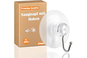 FYOJAIC Saugnapf mit Haken, 12 Stück Ø 40 mm Saughaken, Saugnäpfe für fenster, camping, bad | Ideal als Handtuchhalter und für Lichterkette