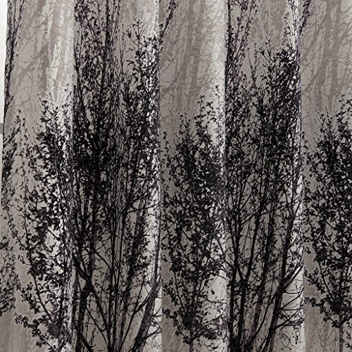 GWELL Elegant Baumblatt Druck Vorhang Blickdicht Schal mit Ösen TOP QUALITÄT Gardine für Wohnzimmer Schlafzimmer grau cream 1er-Pack - 2