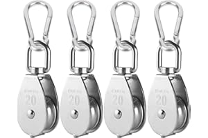 Zasjon 8 Pezzi Puleggia Carrucola Inox Metallo, M20 Carrucola per Sollevamento con Moschettoni M5, Blocco Carrucole Rotazione a 360° Carrucola Palestra Puleggia Palestra, Carico 75kg